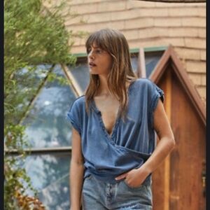 Casual Denim Blue Women's Top